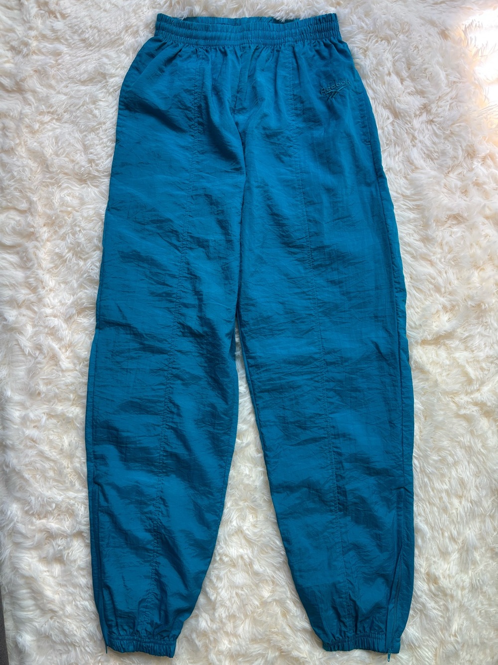 Reebok Vintage 90s Teal Nylon Track Pants Windbreaker Joggers Size S